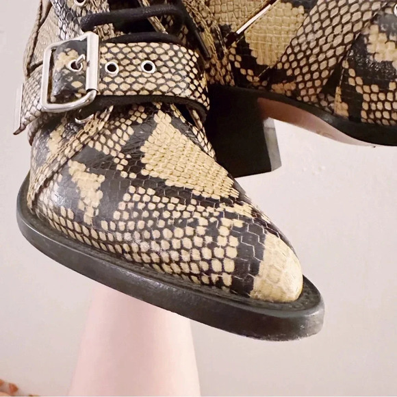 Chloe Rylee Leather Python Caged Western Boots Booties Heels Pointed Toe - Picture 5 of 6